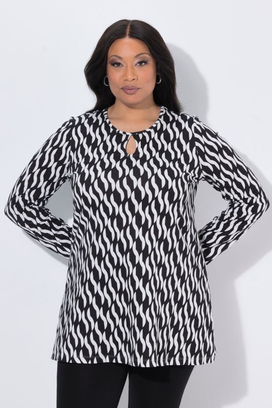 Graphic Print Keyhole Neckline Knit Tunic
