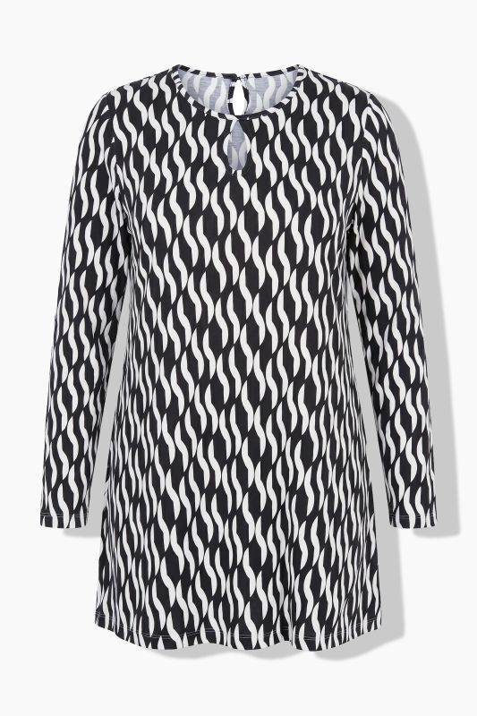 Graphic Print Keyhole Neckline Knit Tunic