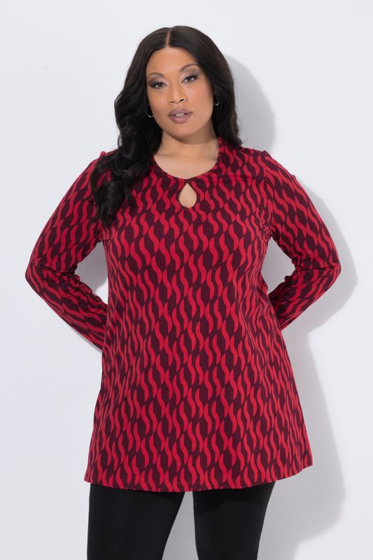 Graphic Print Keyhole Neckline Knit Tunic