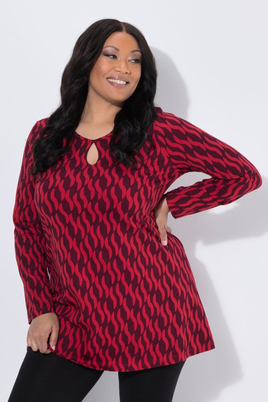 Graphic Print Keyhole Neckline Knit Tunic