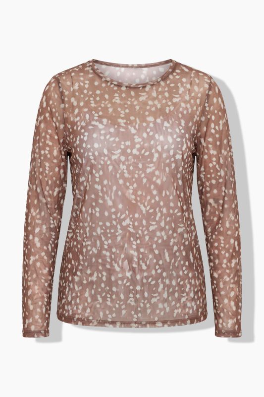 Sheer Mesh Long Sleeve Polka Dot Blouse