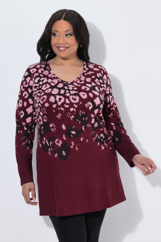 Pink Leopard Print Long Sleeve Knit Tunic