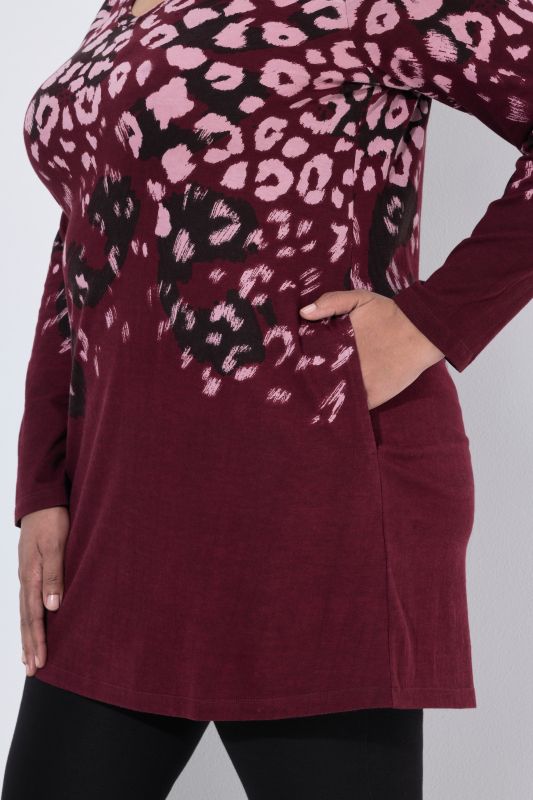 Pink Leopard Print Long Sleeve Knit Tunic