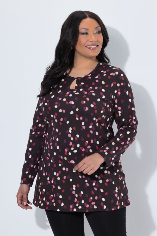 Polka Dot Keyhole Neckline Tunic Tee