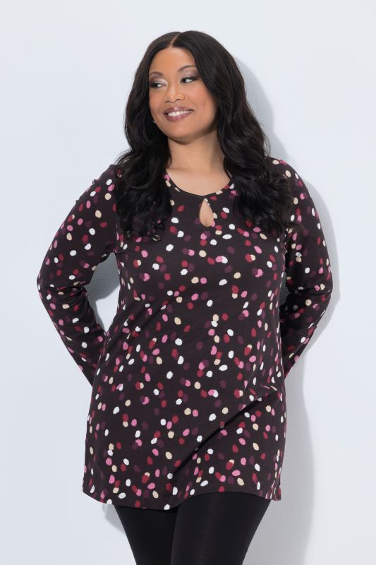 Polka Dot Keyhole Neckline Tunic Tee