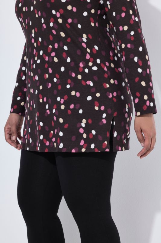 Polka Dot Keyhole Neckline Tunic Tee