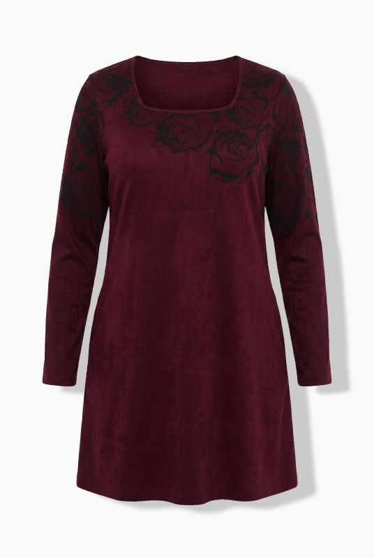 Rose Motif Square Neck A-Line Knit Tunic