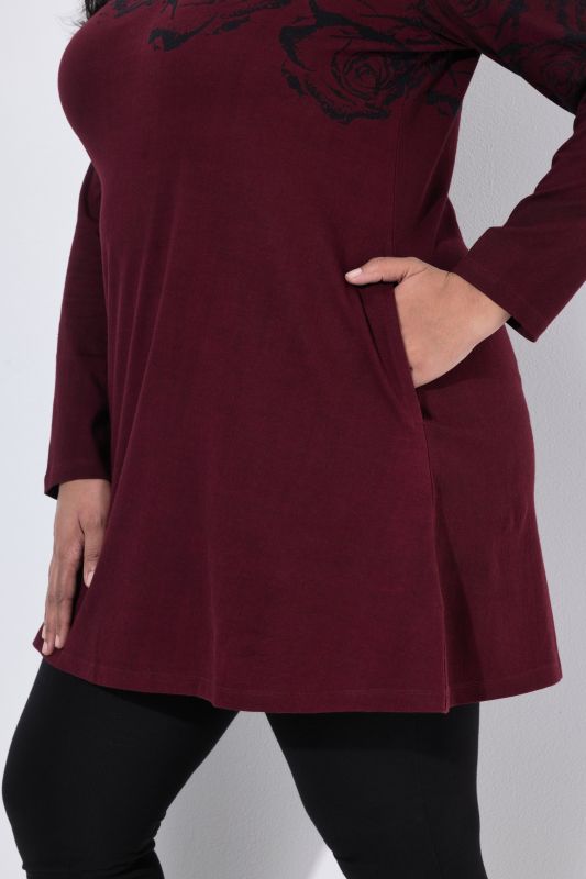 Rose Motif Square Neck A-Line Knit Tunic