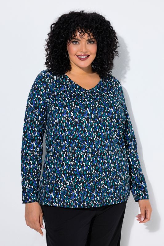 Graphic Polka Dot Long Sleeve V-Neck Tee