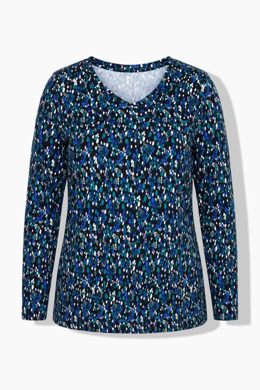 Graphic Polka Dot Long Sleeve V-Neck Tee