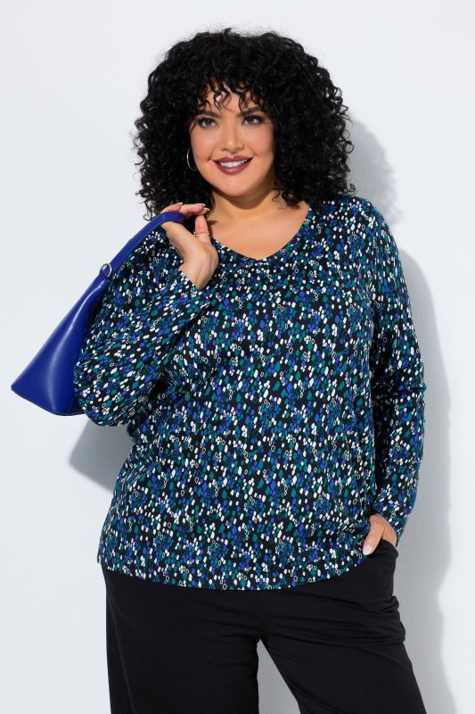 Graphic Polka Dot Long Sleeve V-Neck Tee
