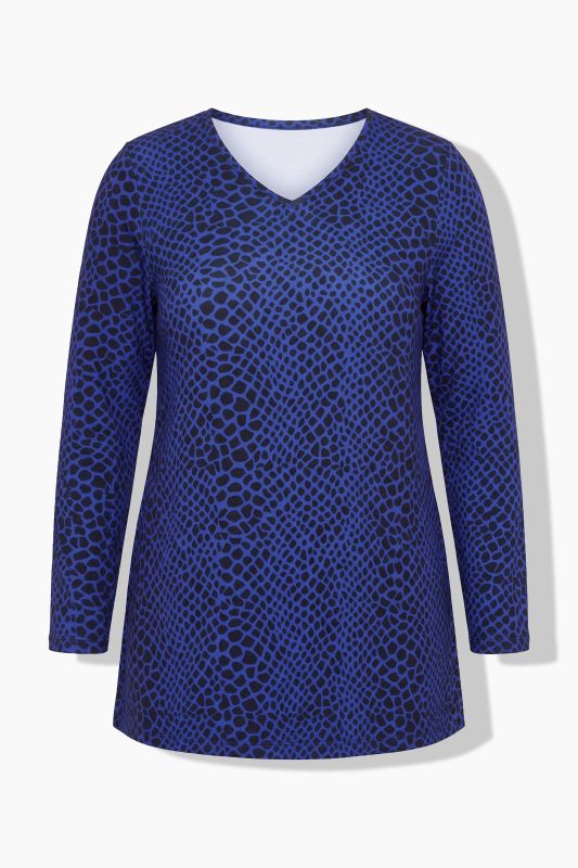 Matte Jersey Snake Print Long Sleeve V-Neck Tee