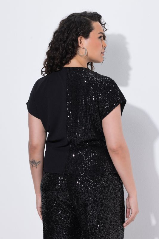 Split Style Sequined Jersey V-Neck Blouse