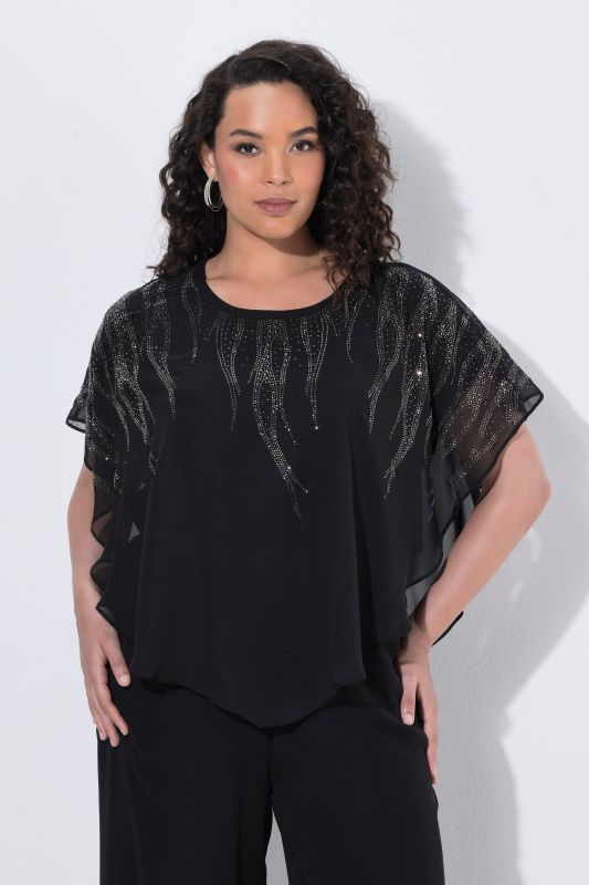 Rhinestone Studded Layered Chiffon Blouse
