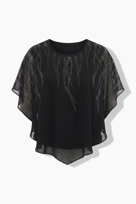 Rhinestone Studded Layered Chiffon Blouse