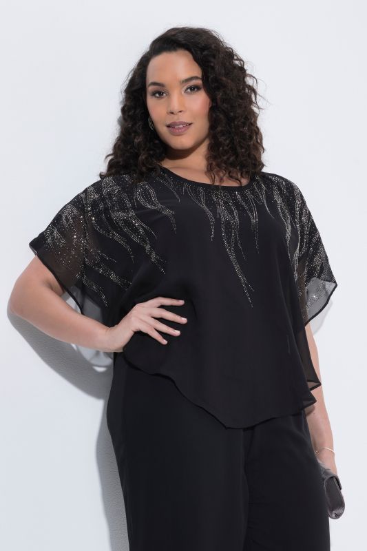 Rhinestone Studded Layered Chiffon Blouse