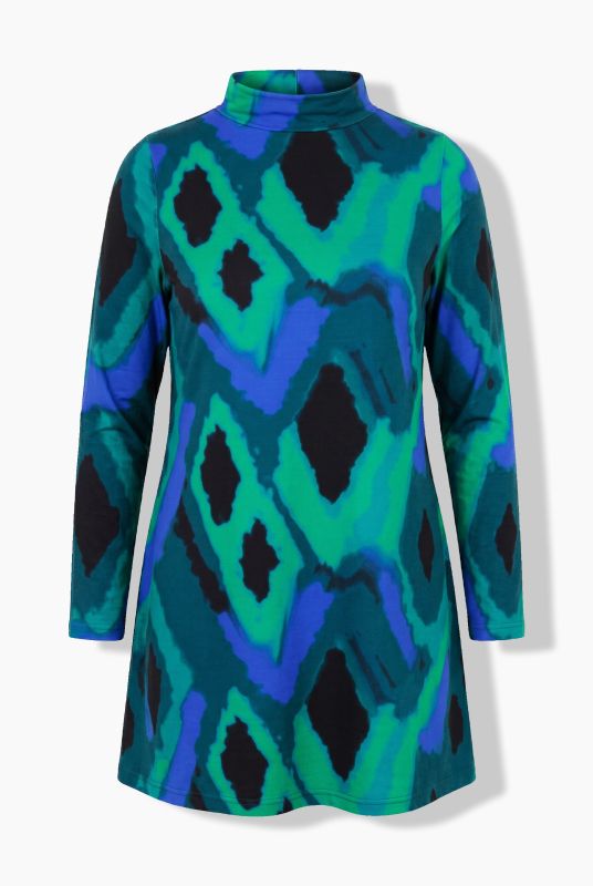 Graphic Print Turtleneck Tunic Blouse