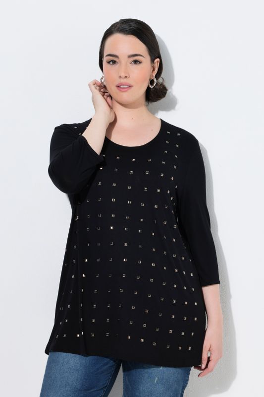 Metallic Studded 3/4 Sleeve Tee