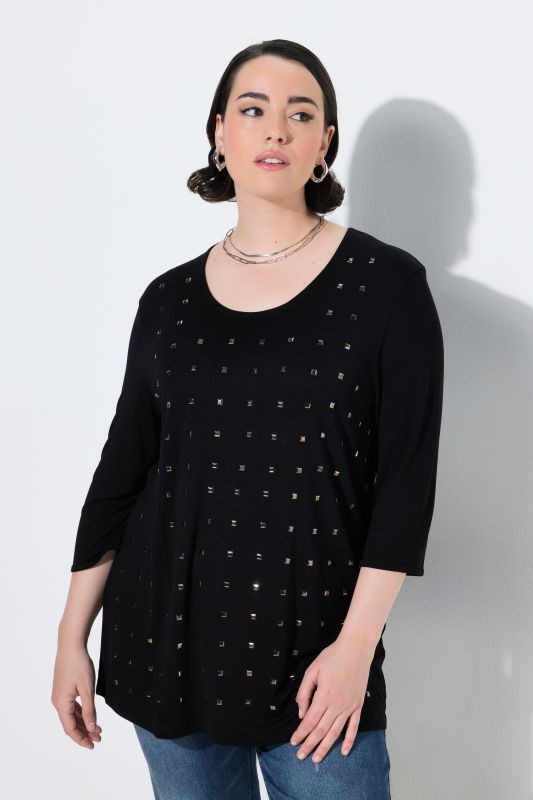 Metallic Studded 3/4 Sleeve Tee