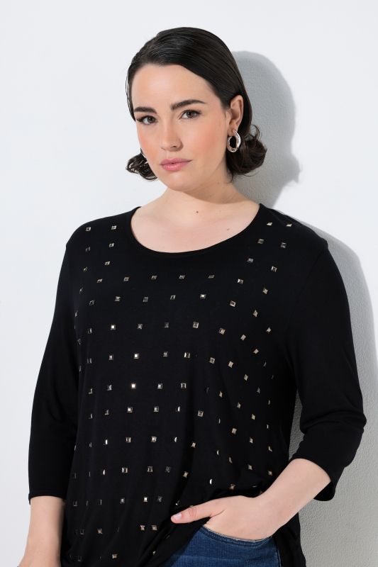 Metallic Studded 3/4 Sleeve Tee