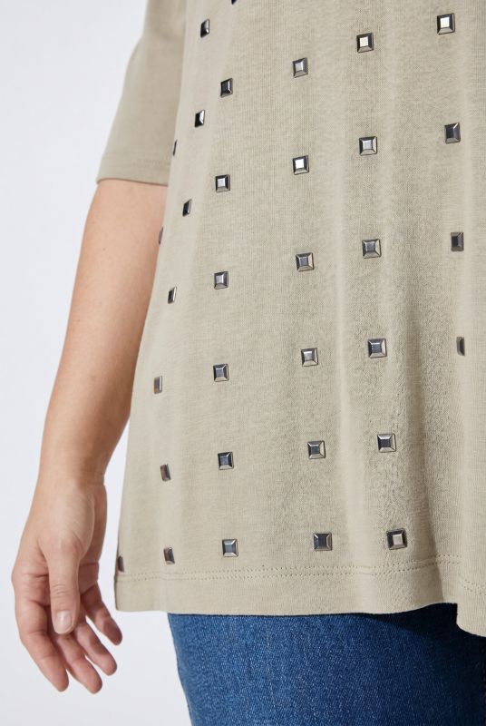 Metallic Studded 3/4 Sleeve Tee