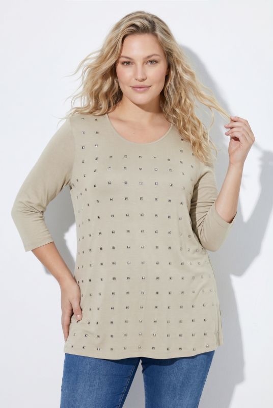 Metallic Studded 3/4 Sleeve Tee