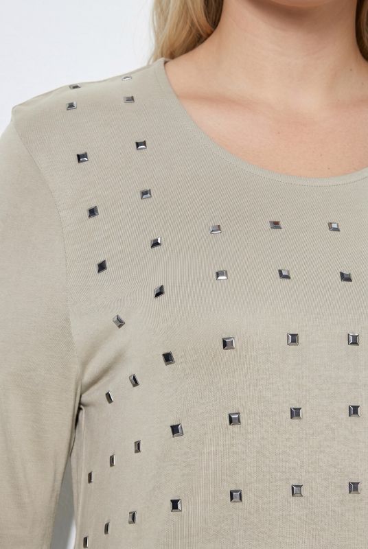 Metallic Studded 3/4 Sleeve Tee