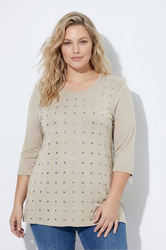 Metallic Studded 3/4 Sleeve Tee