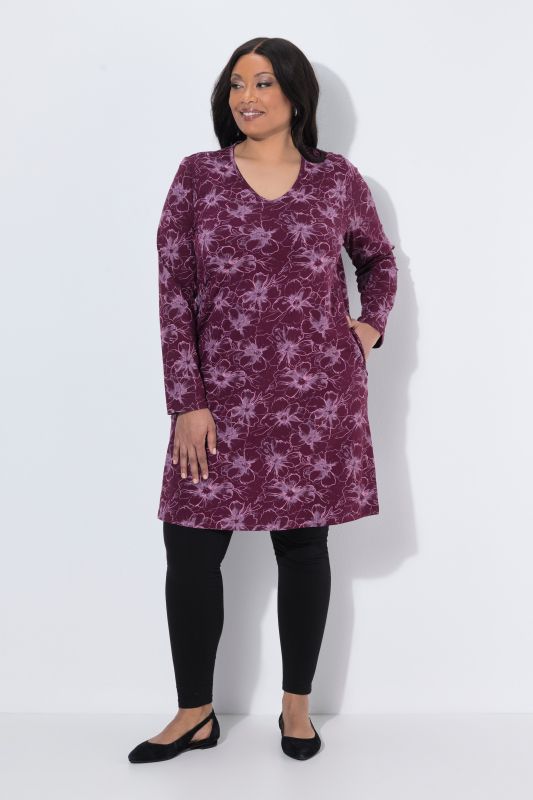 Floral Print V-Neck Pocket Knit Tunic