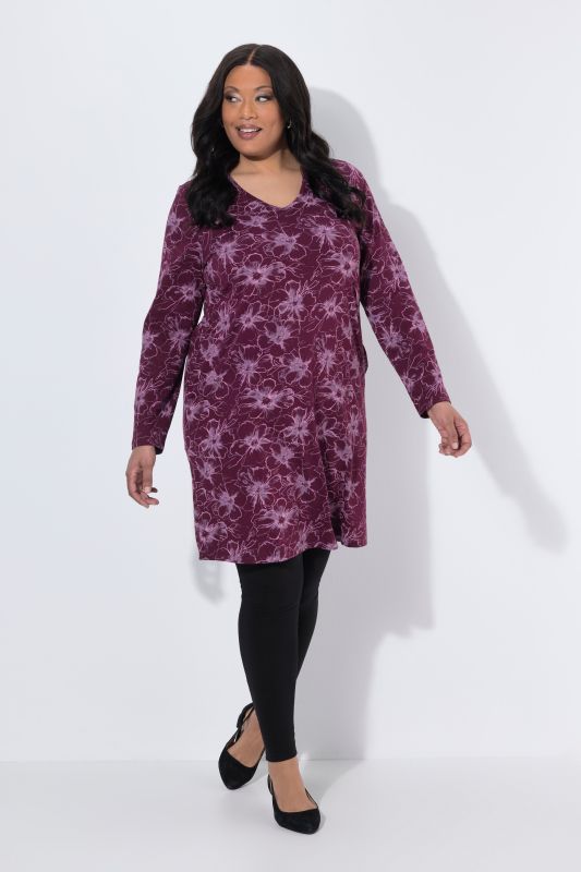 Floral Print V-Neck Pocket Knit Tunic