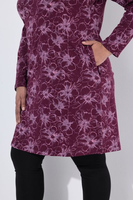 Floral Print V-Neck Pocket Knit Tunic