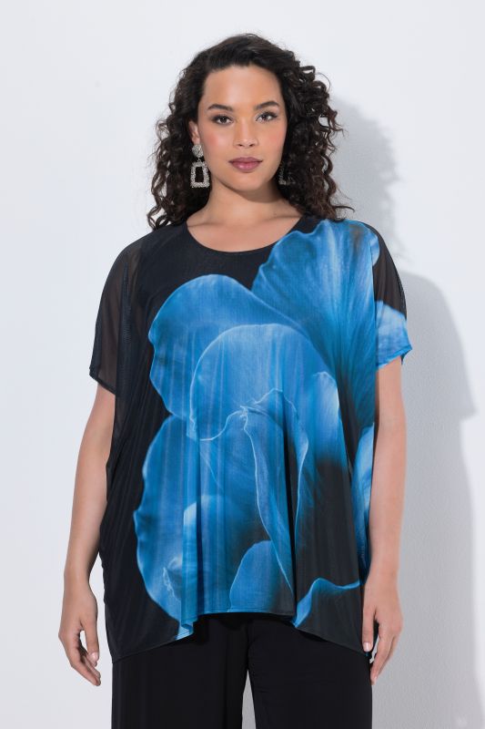 Flower Print Layered Mesh Blouse