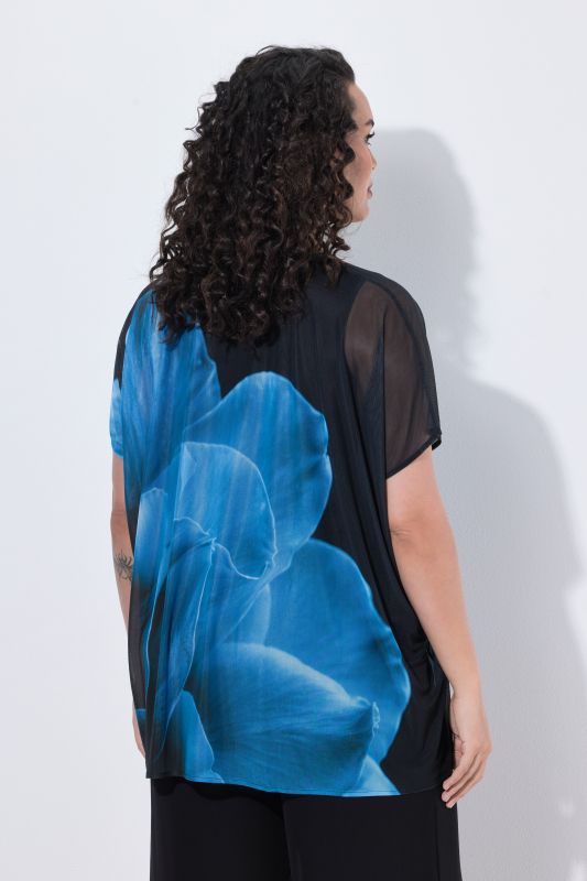 Flower Print Layered Mesh Blouse
