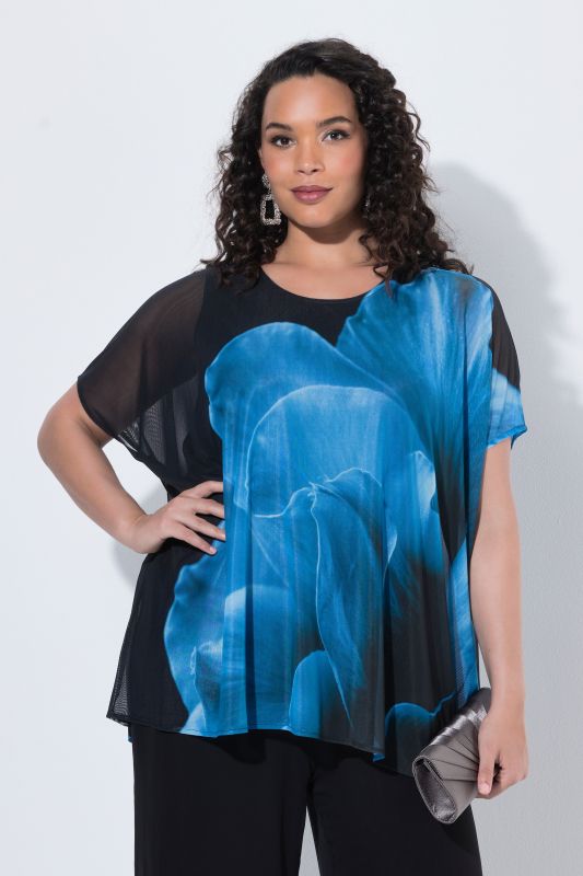 Flower Print Layered Mesh Blouse