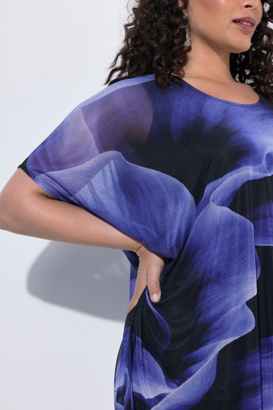 Oversized Flower Print Layered Mesh Blouse