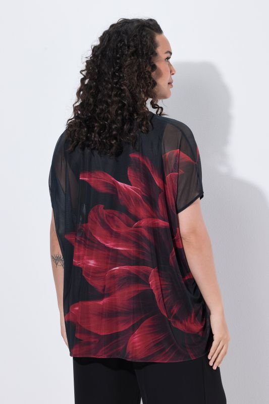 Red Floral Layered Mesh Blouse
