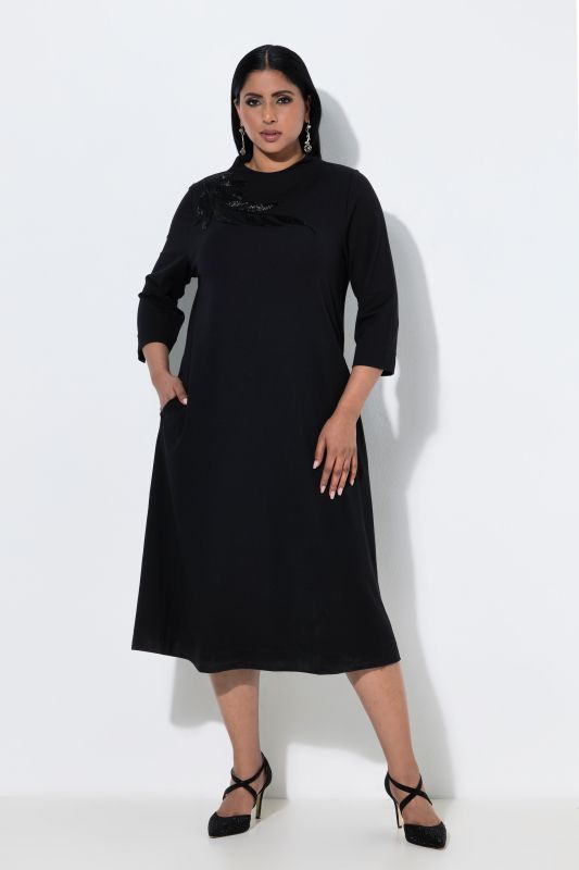 Beaded Leaf Embroidered Punto di Roma Dress