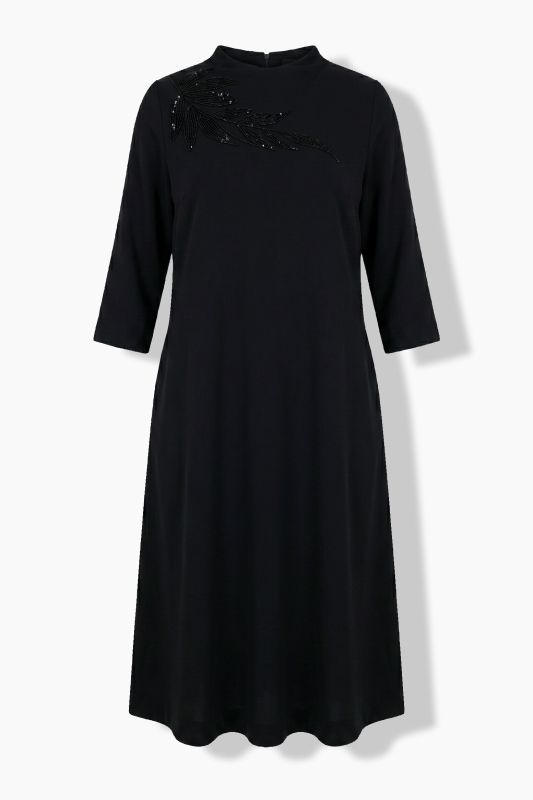 Beaded Leaf Embroidered Punto di Roma Dress