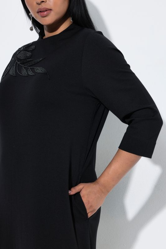 Beaded Leaf Embroidered Punto di Roma Dress