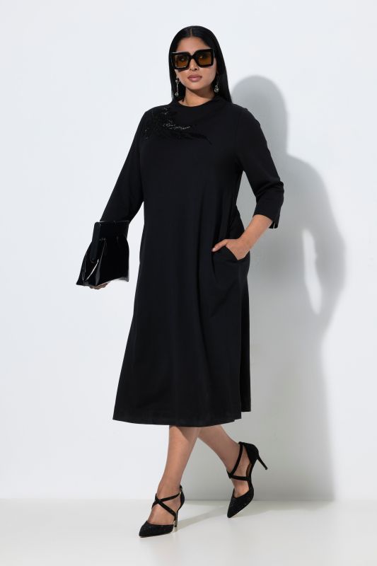 Beaded Leaf Embroidered Punto di Roma Dress