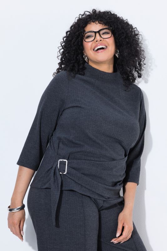Asymmetric Wrap Belt 3/4 Sleeve T-Shirt Blouse