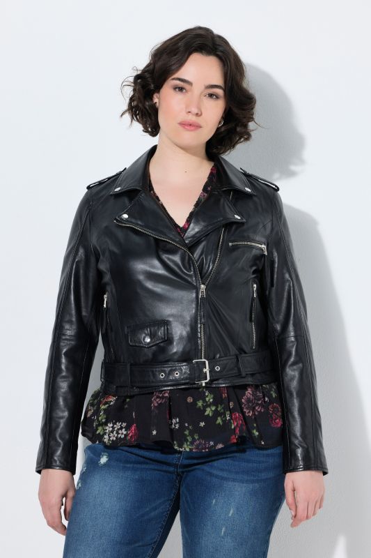 Leather Lapel Collar Asymmetric Biker Jacket