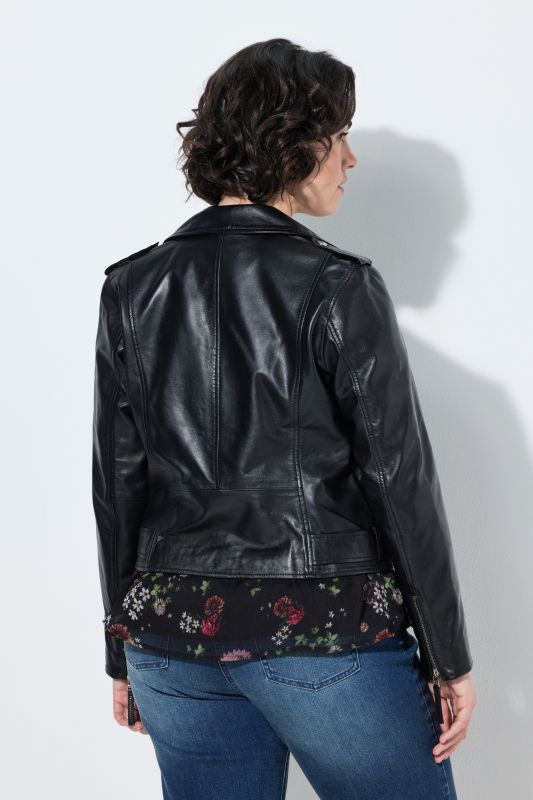Leather Lapel Collar Asymmetric Biker Jacket