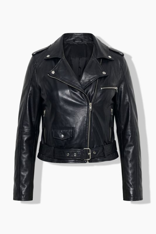 Leather Lapel Collar Asymmetric Biker Jacket