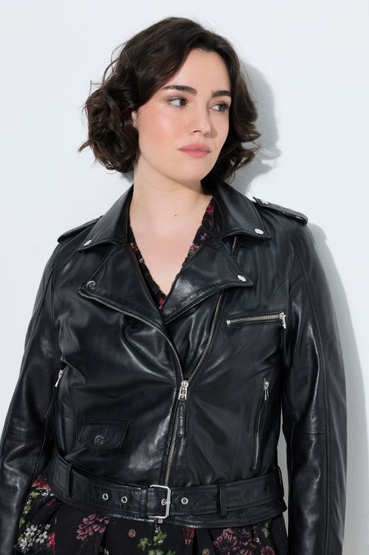 Leather Lapel Collar Asymmetric Biker Jacket