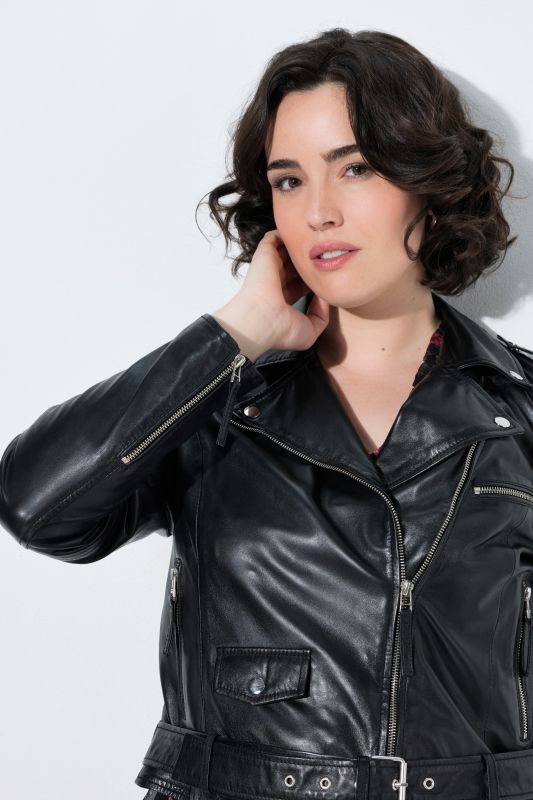 Leather Lapel Collar Asymmetric Biker Jacket