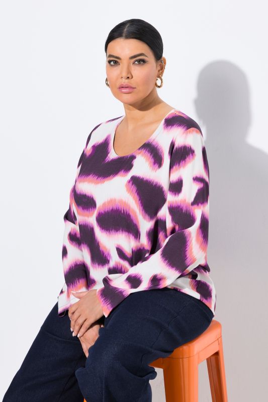 Blurred Print Long Sleeve Blouse