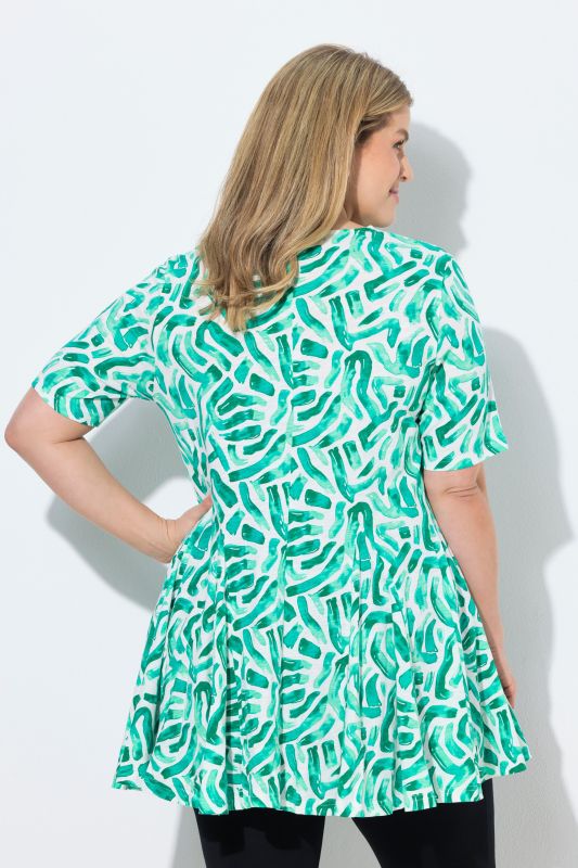 Eco Cotton Abstract Print Godet Pleated Knit Tunic