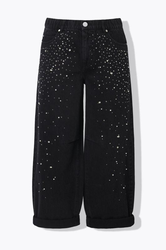 5-Pocket Barrel Jeans with Rhinestone Details