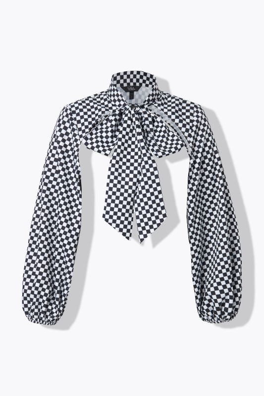 Tie-Neck Blouse, Long Balloon Sleeves